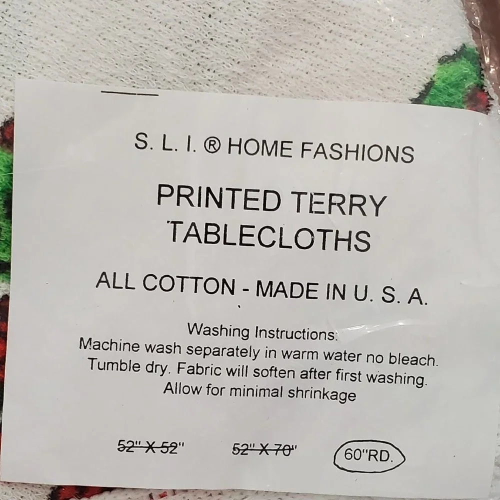 Vintage Retro Christmas Poinsetta Terrycloth Fringe‎ Trim Round Tablecloth 60 In